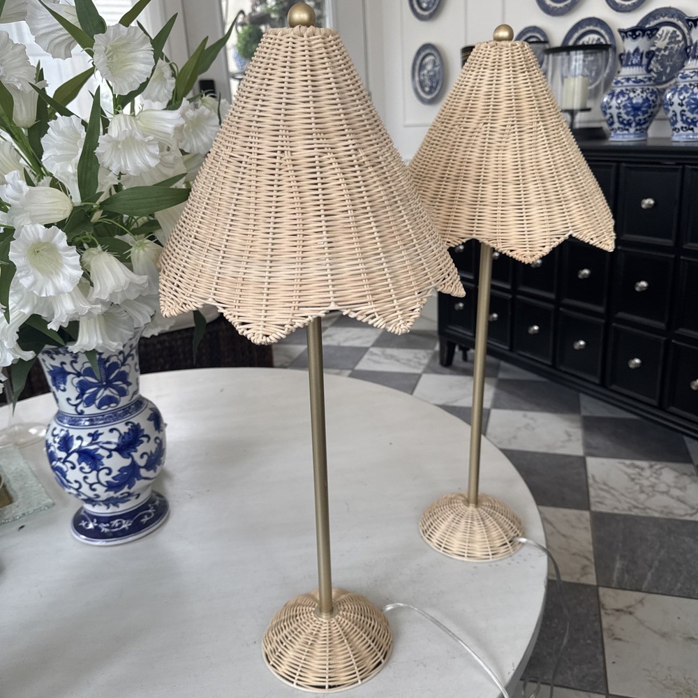 Pair Of Lillian August Parasol Rattan Lamp